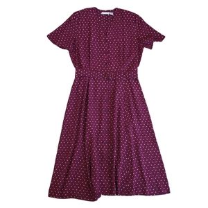 Liz Claiborne Women Dress Vintage Belted Button Down Maxi Rayon Burgundy Sz 14